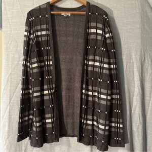 Croft & Barrow Open Cardigan Long Sleeve Gray/White/Black Women’s Sz M
